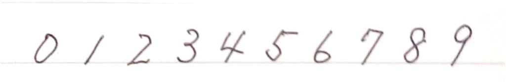 斜めに書いた数字：参考例「奇麗な数字の書き方」