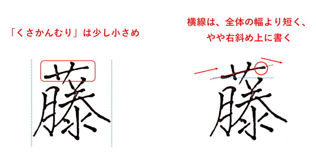 「くさかんむり」は少し小さめ：「藤」