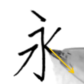 5画目:4画目の最後が始点となり、右下の角をめがけて斜めに書く:「永の書き方」