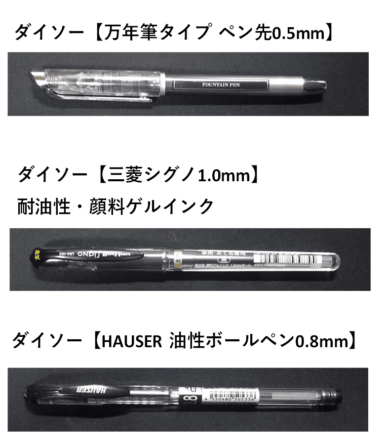 検証に使った3種類のペン:「万年筆とボールペンの違い」
