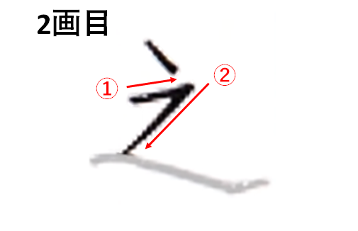 2画目はカタカナの「フ」をイメージして書く：「之の書き方」